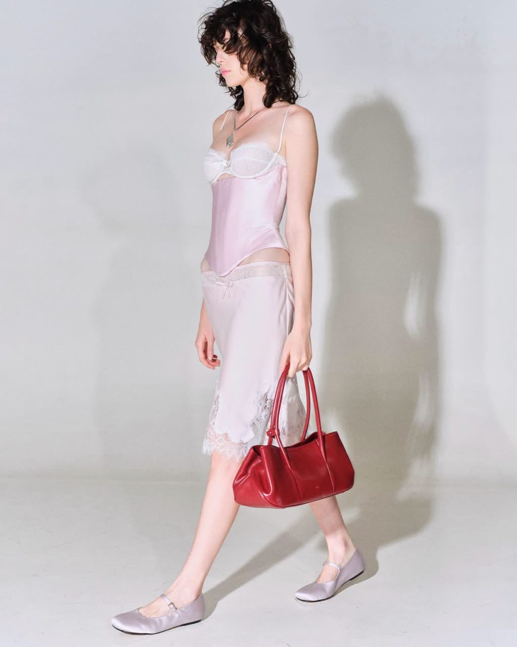 Pink Lace Corset Vanis Top & Satin Pencil Haley Skirt