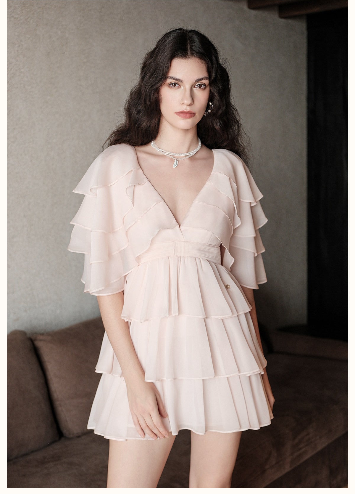 SHEERLUCK Pink Levette V-neck Vacation Mini Dress