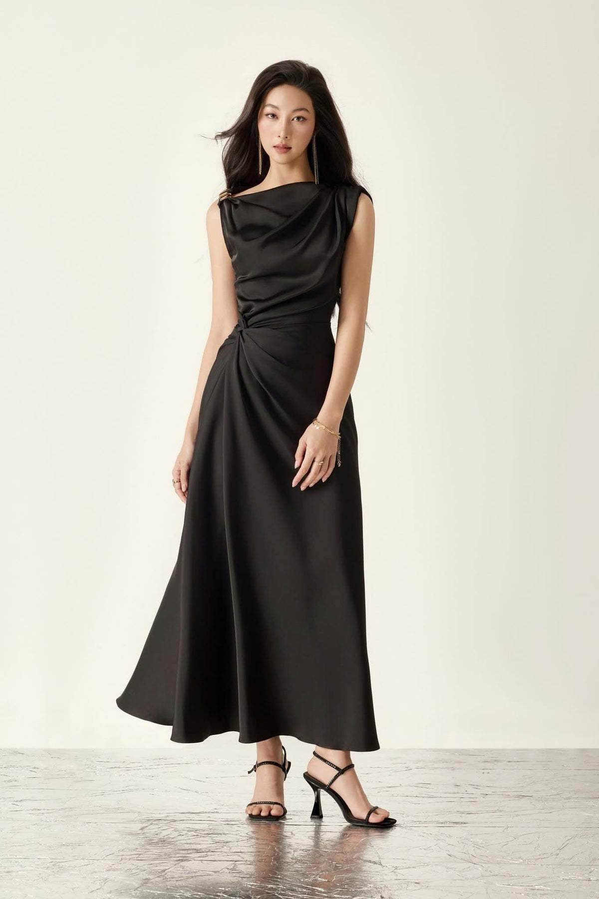 Black Brise Twisted Drape Midi Dress