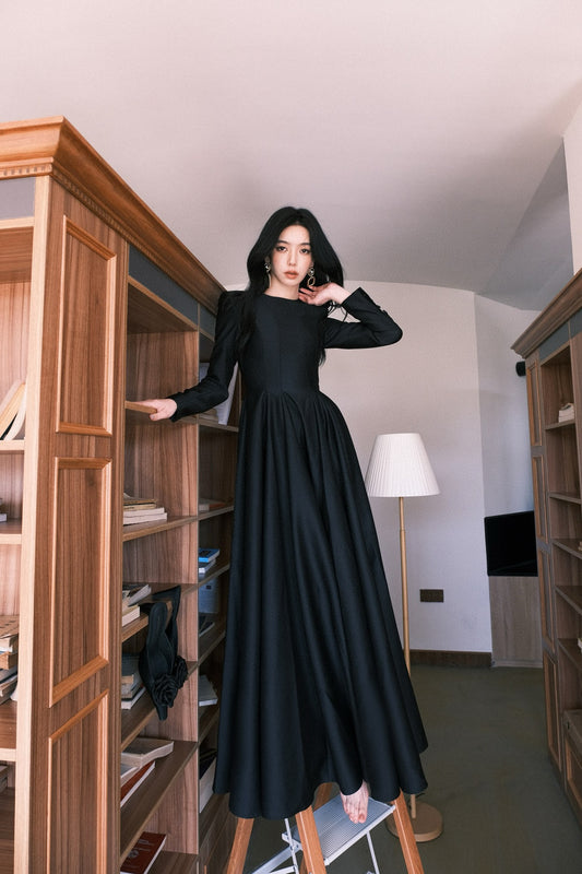 Masion Wester Black Waisted Umbrella Maxi Dress