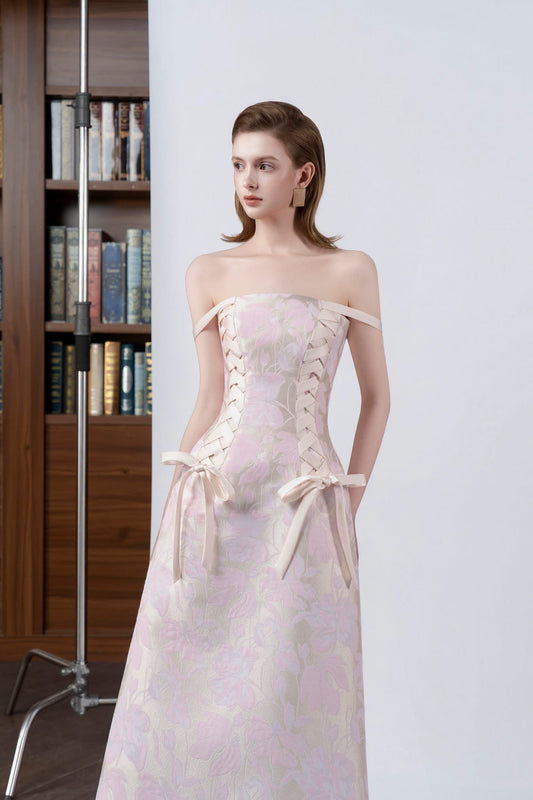 DETHEIA Elegant Vintage Pink Brigitte Maxi Dress