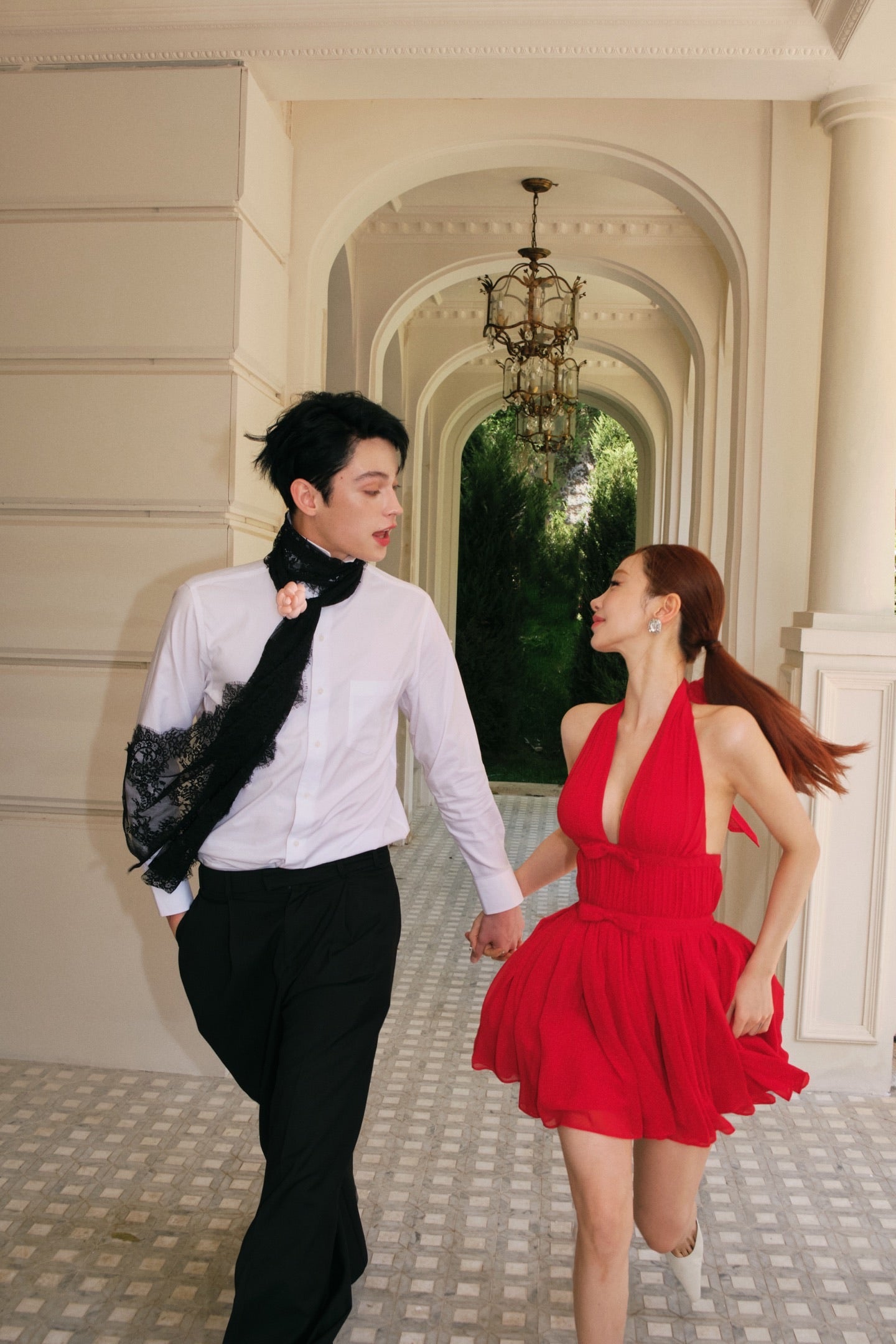 MASION WESTER Red V-neck Mini Dress