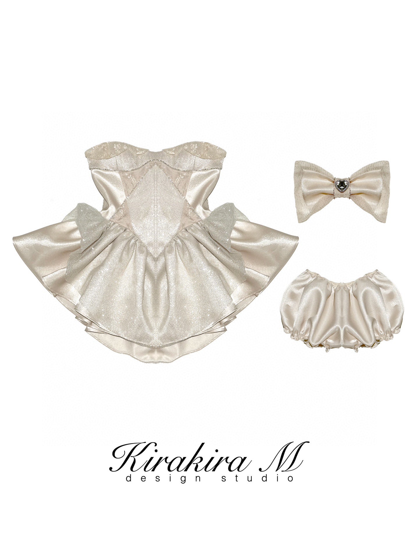 KIRAKIRA M Champagne  Mini dress (Free Bottoms + Bow Hairpin)