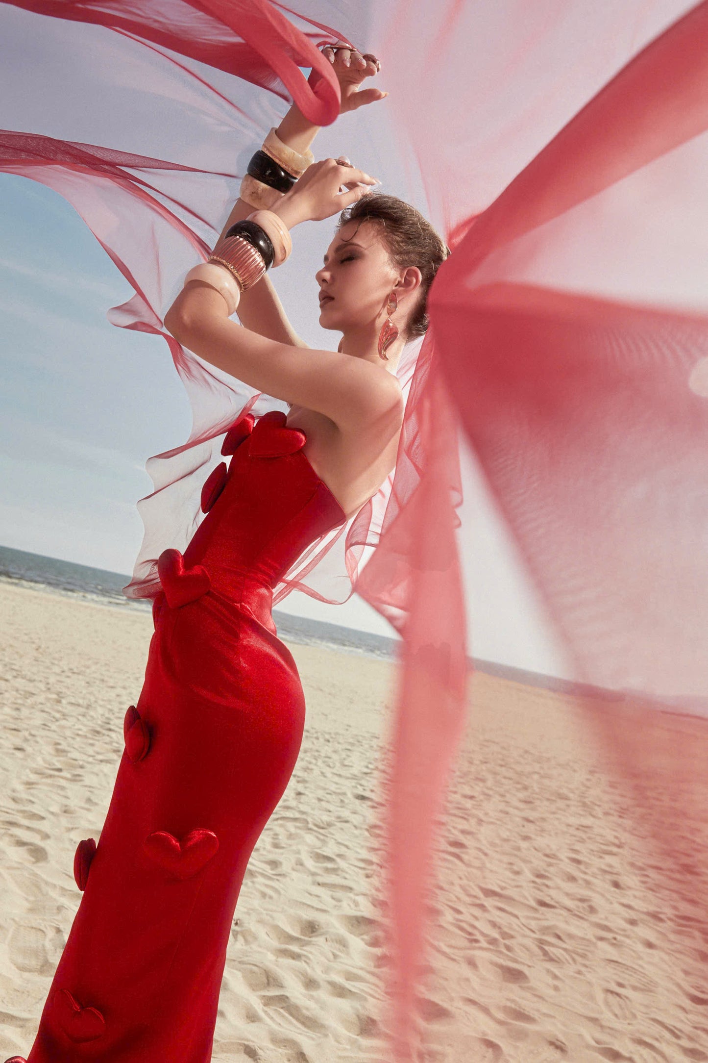 MAEL FEMME RED & WHITE CHÉRIE MAXI DRESS