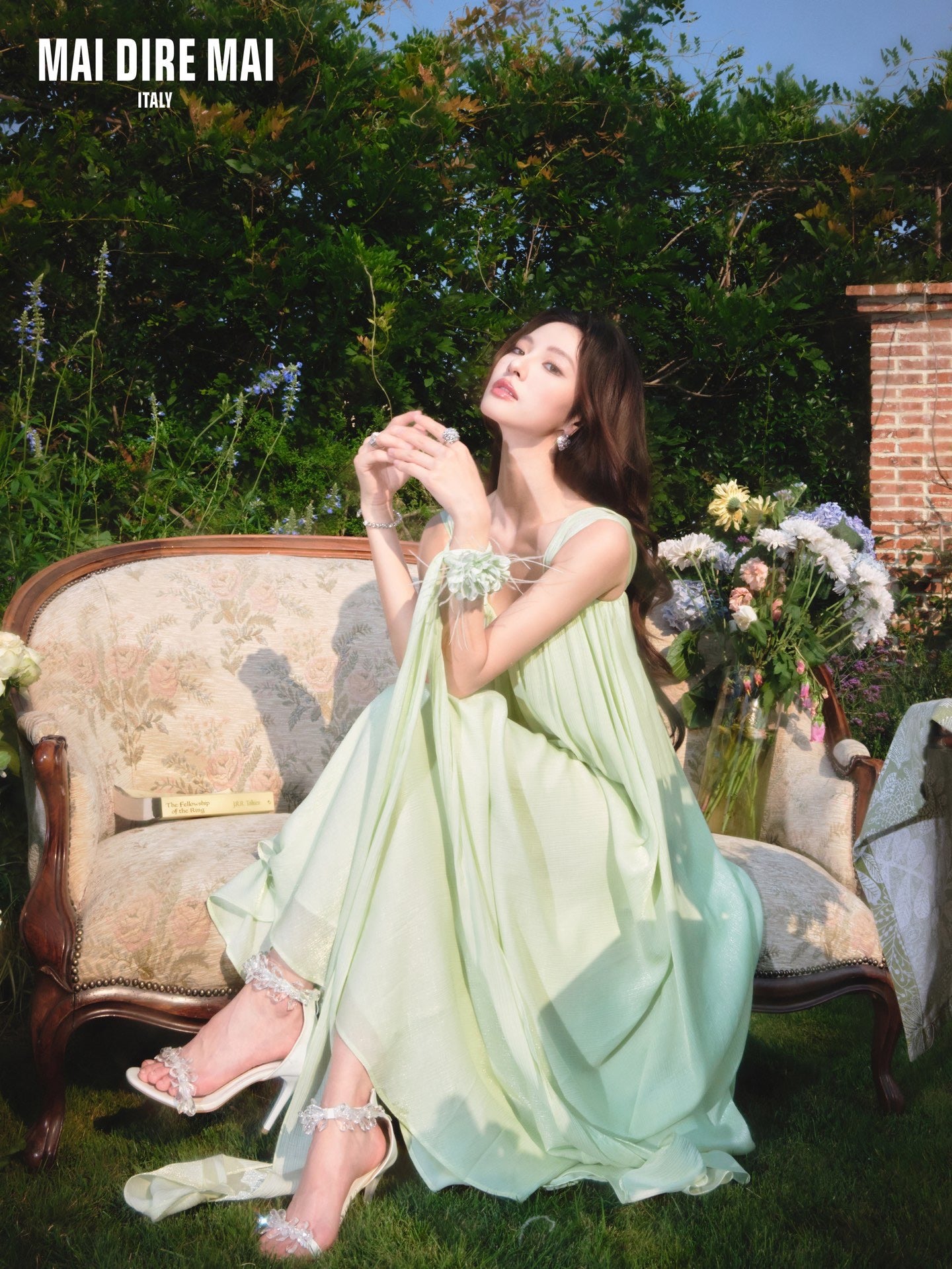 MAI DIRE MAI Green Flower Maxi Dress
