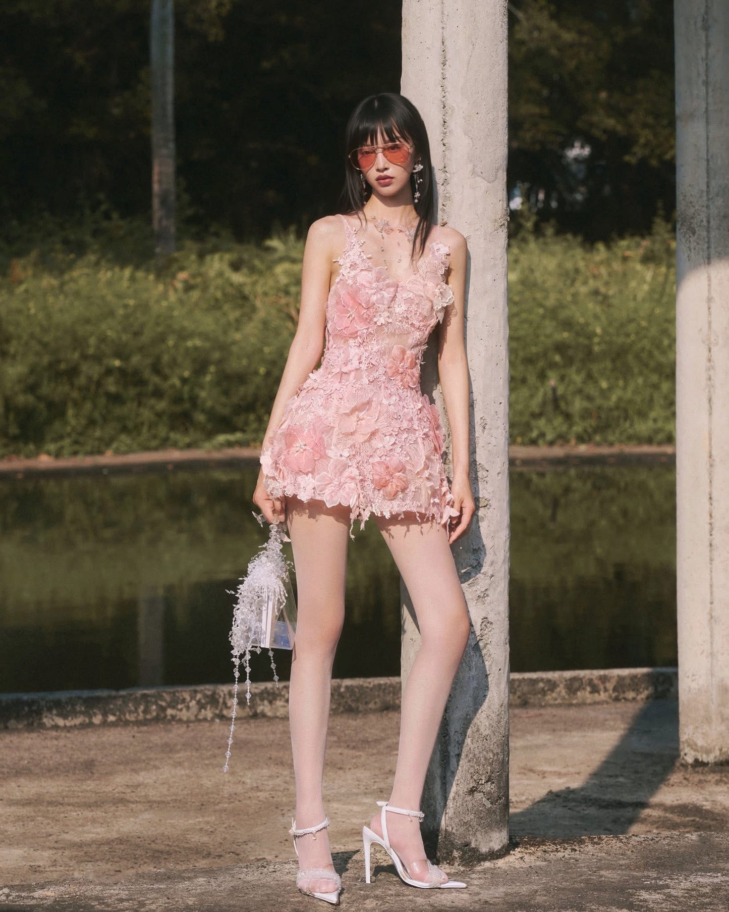 MUSTHAVE Fairycore Elegant Pink Floral Sienna Mini Dress
