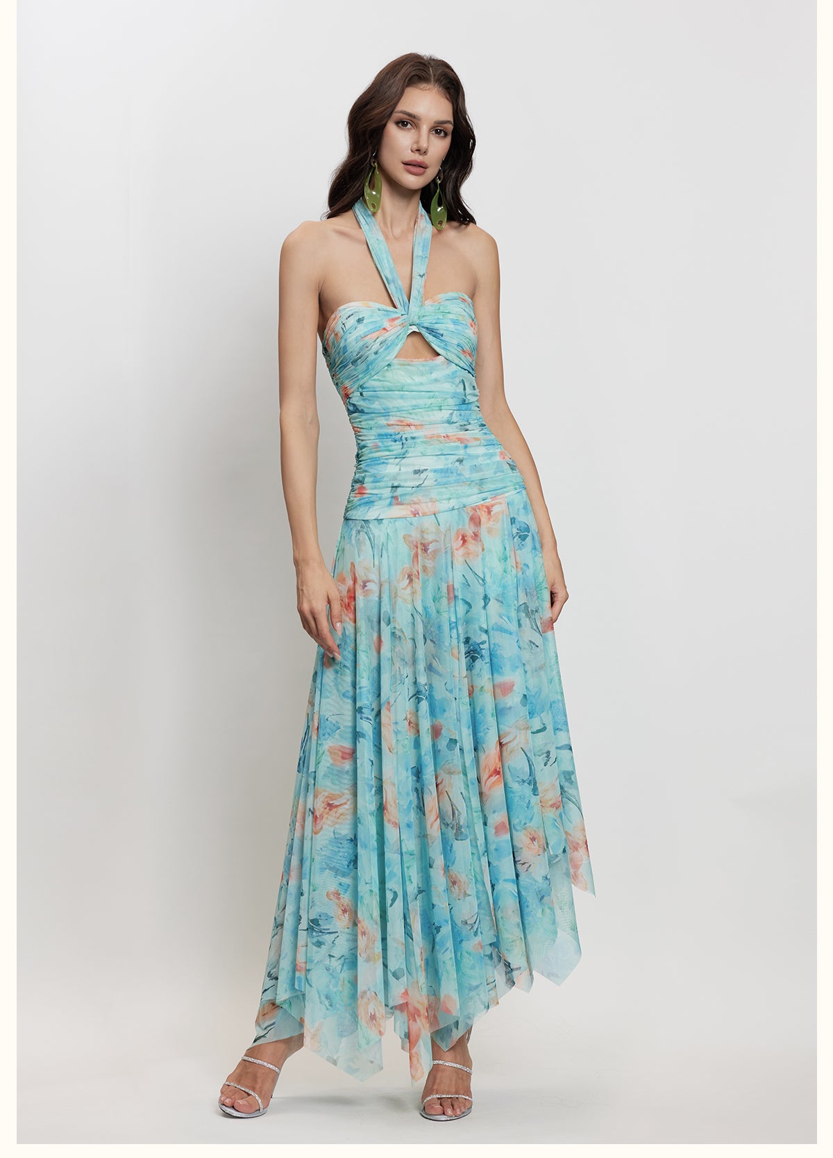 SHEERLUCK Green Flower Maxi dress