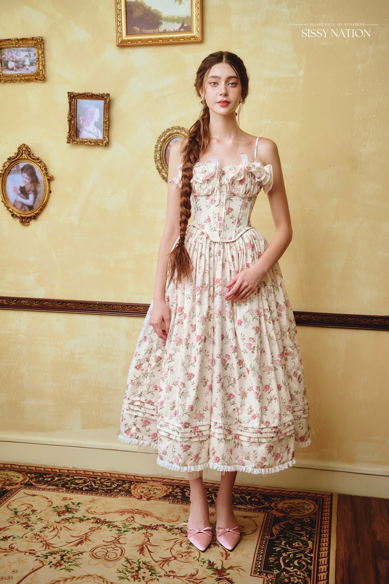 Sissy Nation White Flora Tulip Midi Dress