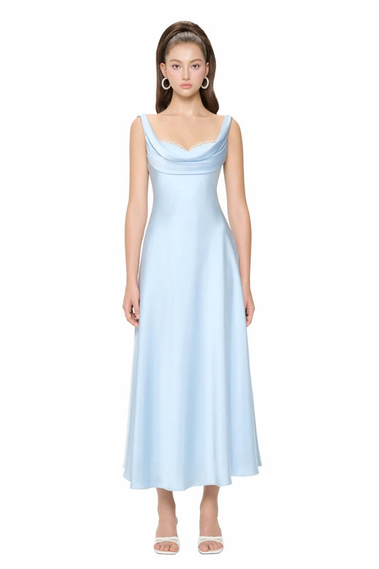 JUBIN Blue Elegant Midi Dress