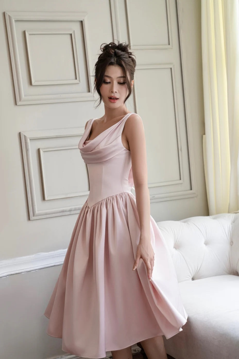 JUBIN Pink Elegant Midi Dress