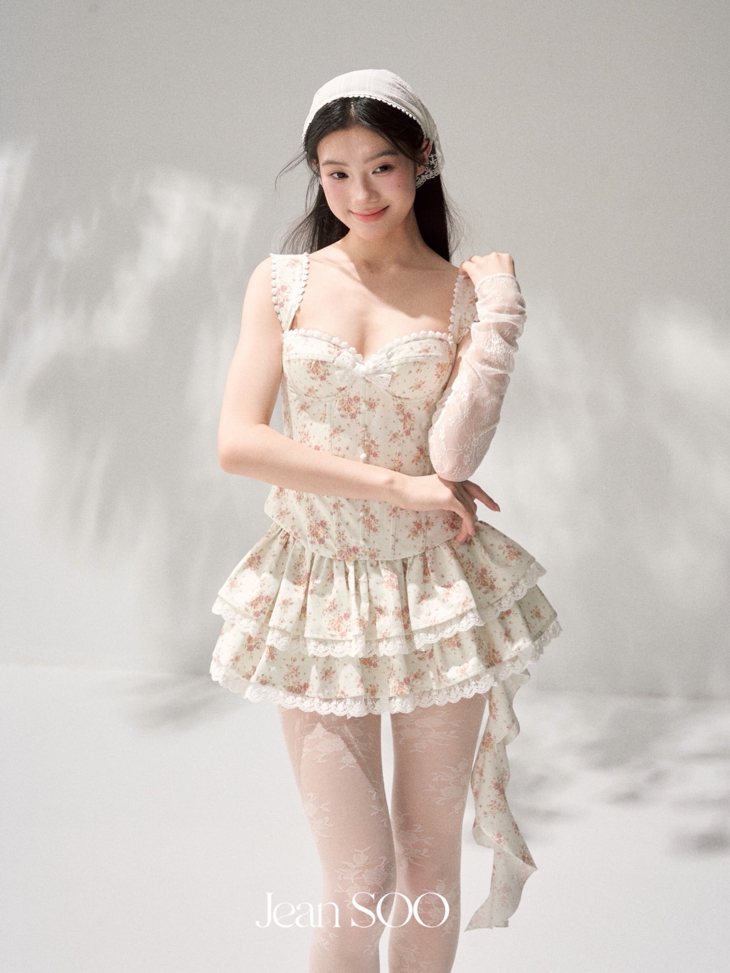 JEAN SOO Sweet Vacation White Floral  Top & Skirt