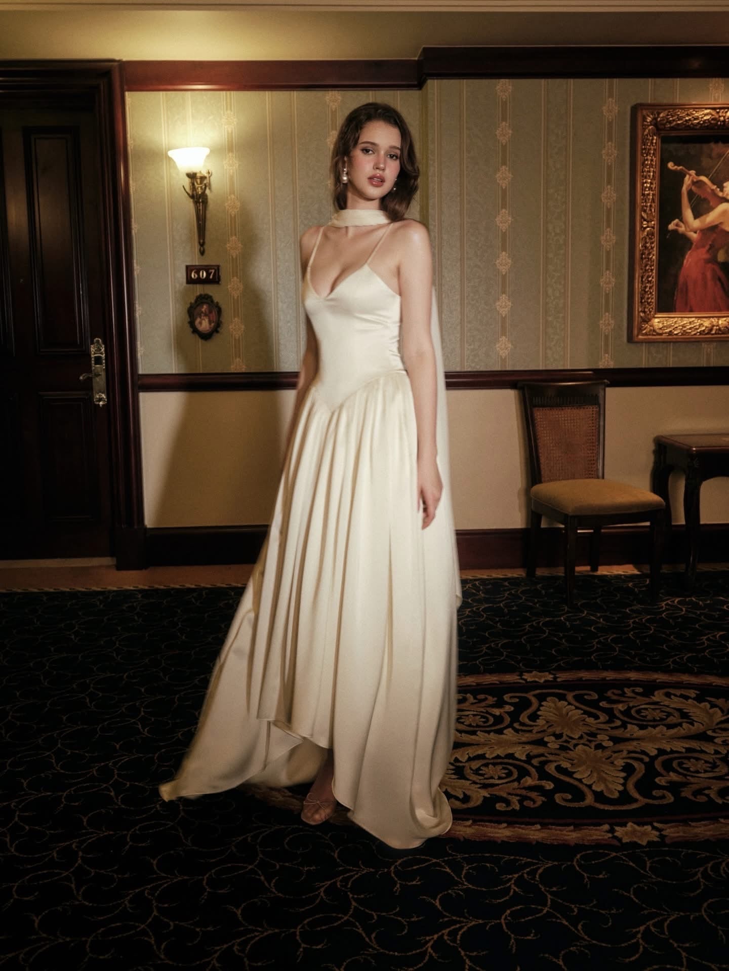 KISSERINE ATELIER Elegant Fairycore White Estella Midi Dress