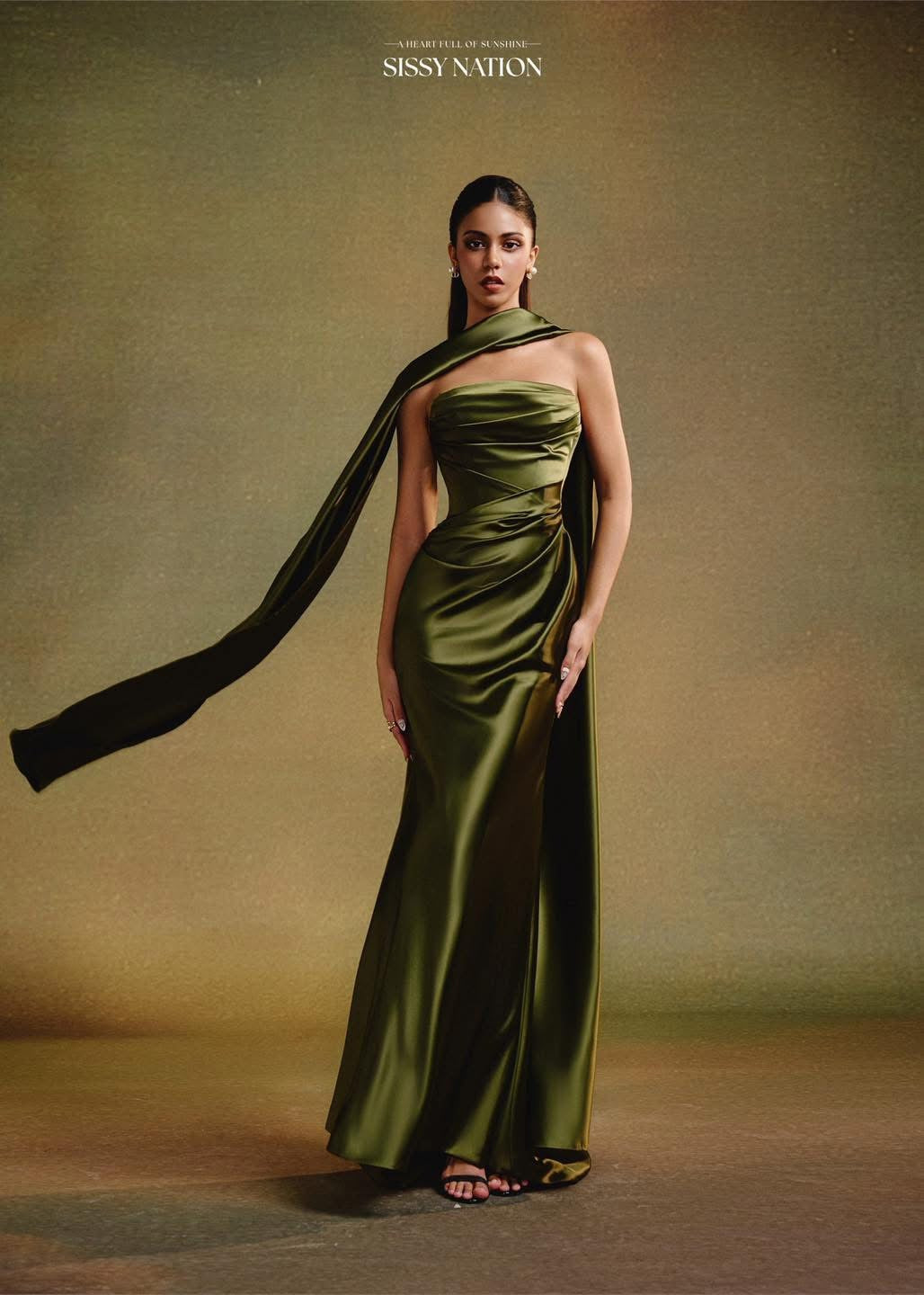 SISSY NATION Green Elegant Silk Maxi Dress