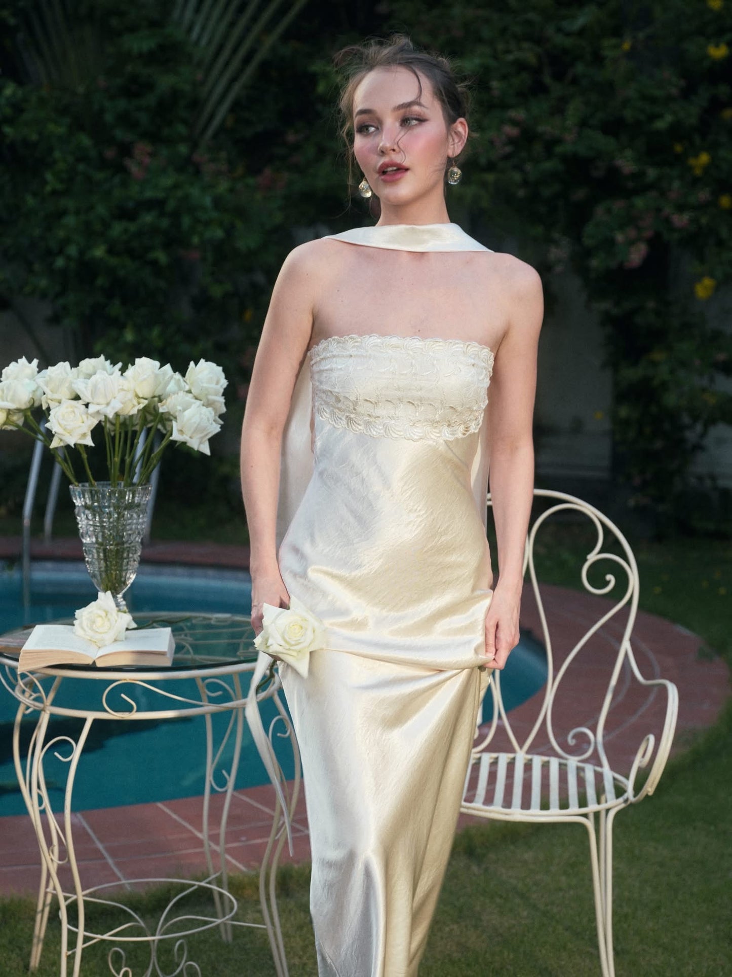 KISSERINE ATELIER Elegant Fairycore White Rosalia Maxi Dress