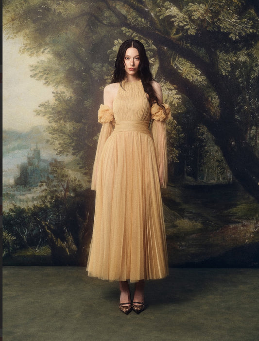 LINHPHUNG Yellow Pleated Heliora Maxi Dress