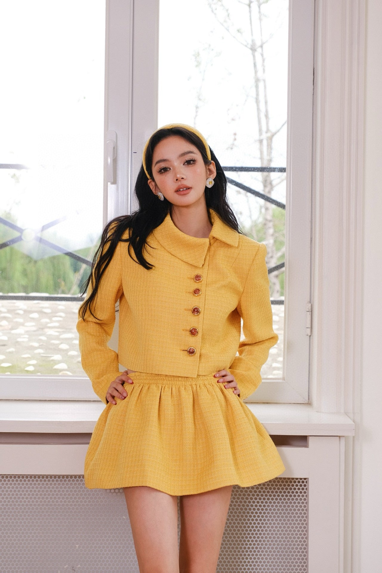 Maison Wester Yellow Tweed Jacket Mini Dress