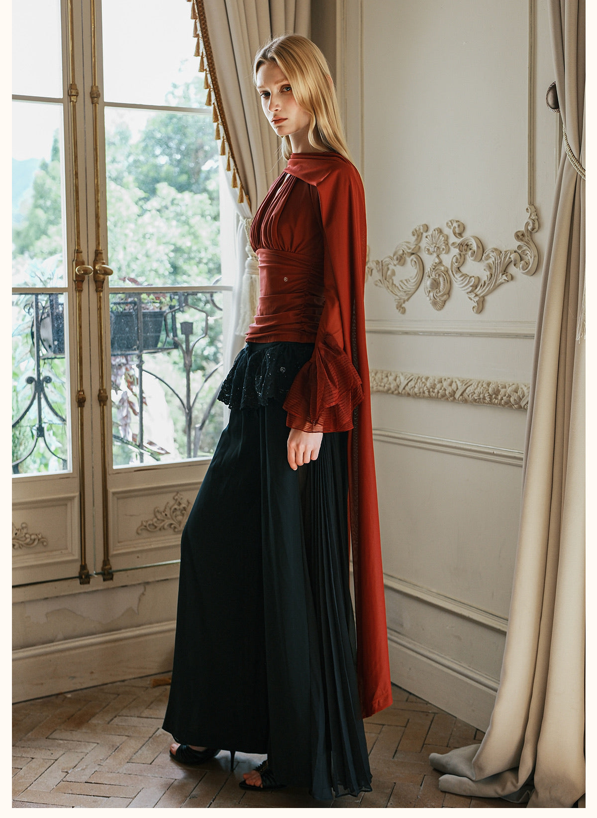 SHEERLUCK Red Nina Halterneck V-neck Ribbon Top