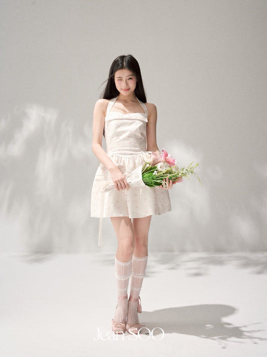JEAN SOO Sweet Vacation White Sakura Mini Dress