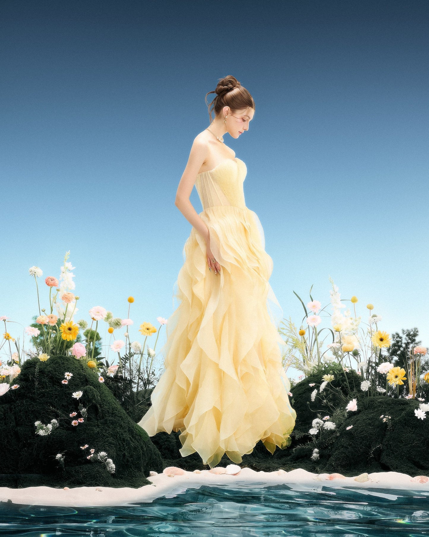 LINH PHUNG Elegant Fairycore Yellow Marea Maxi Dress