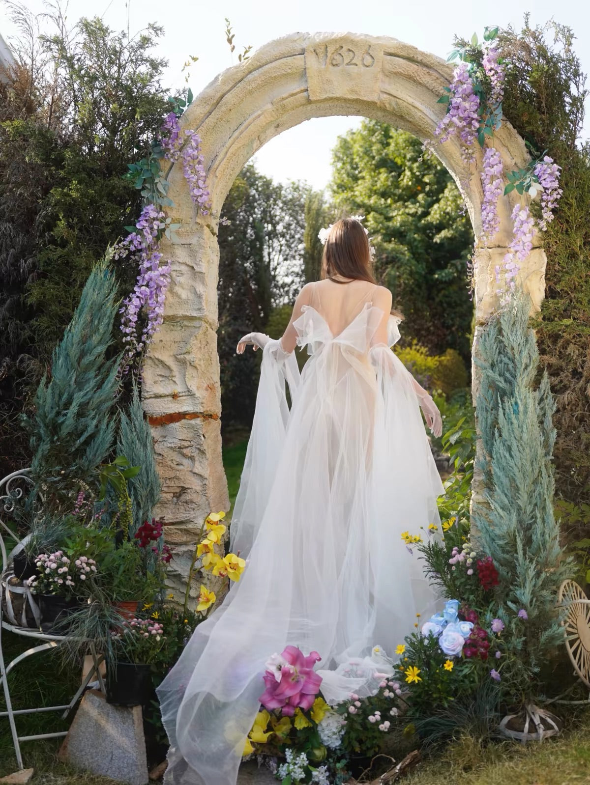 White Off Shoulder Tulle Flowy Maxi Dress