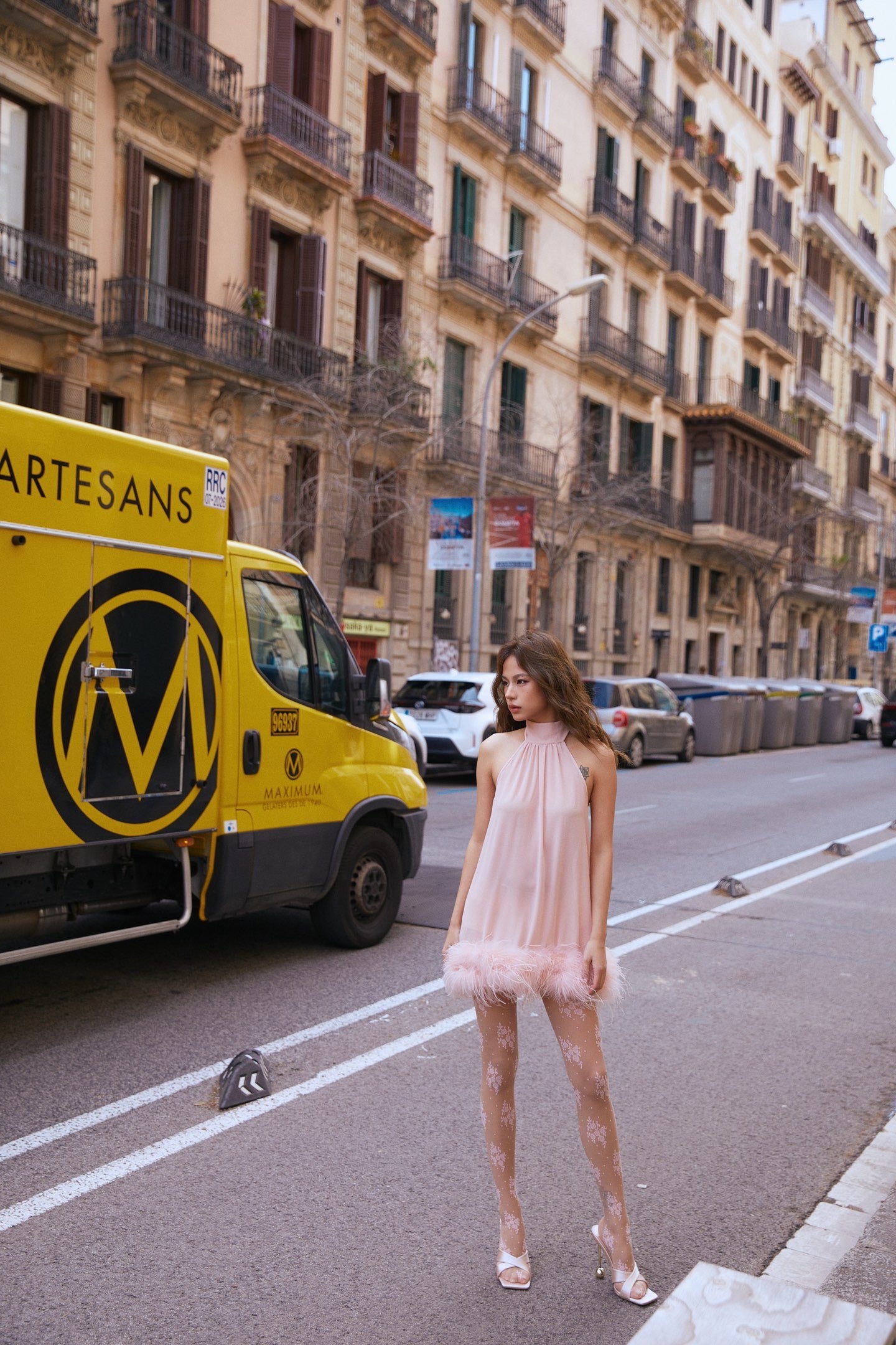 MINPURA Pink Feather Mini Dress