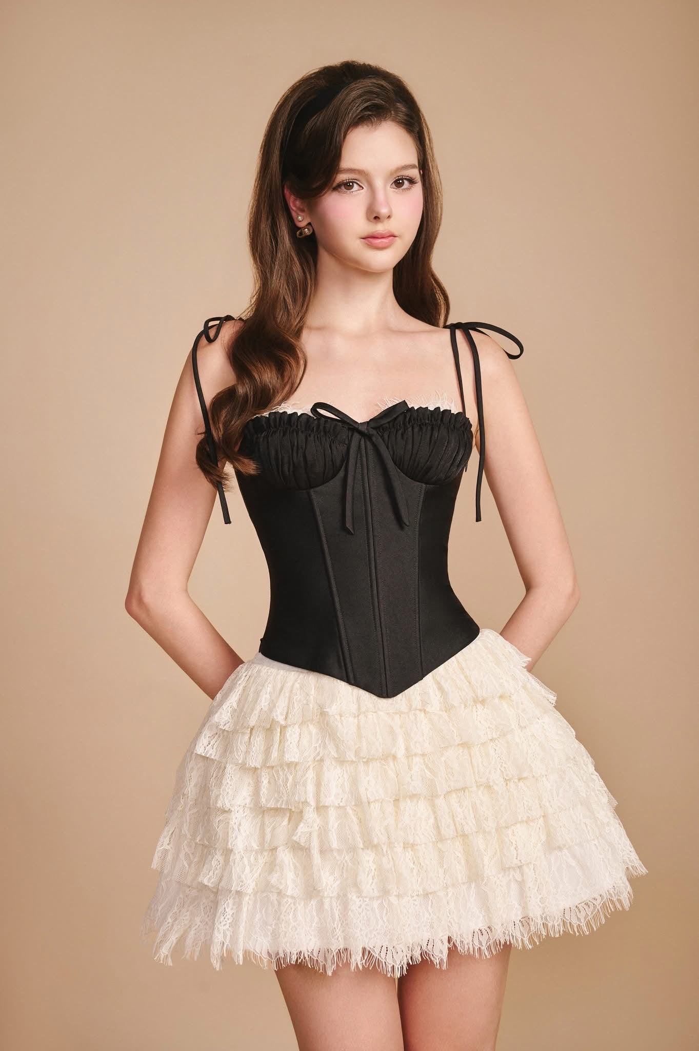 SISSY NATION Sweet Elegant Fairycore Black Orchid Corset Top & White J'adore Skirt