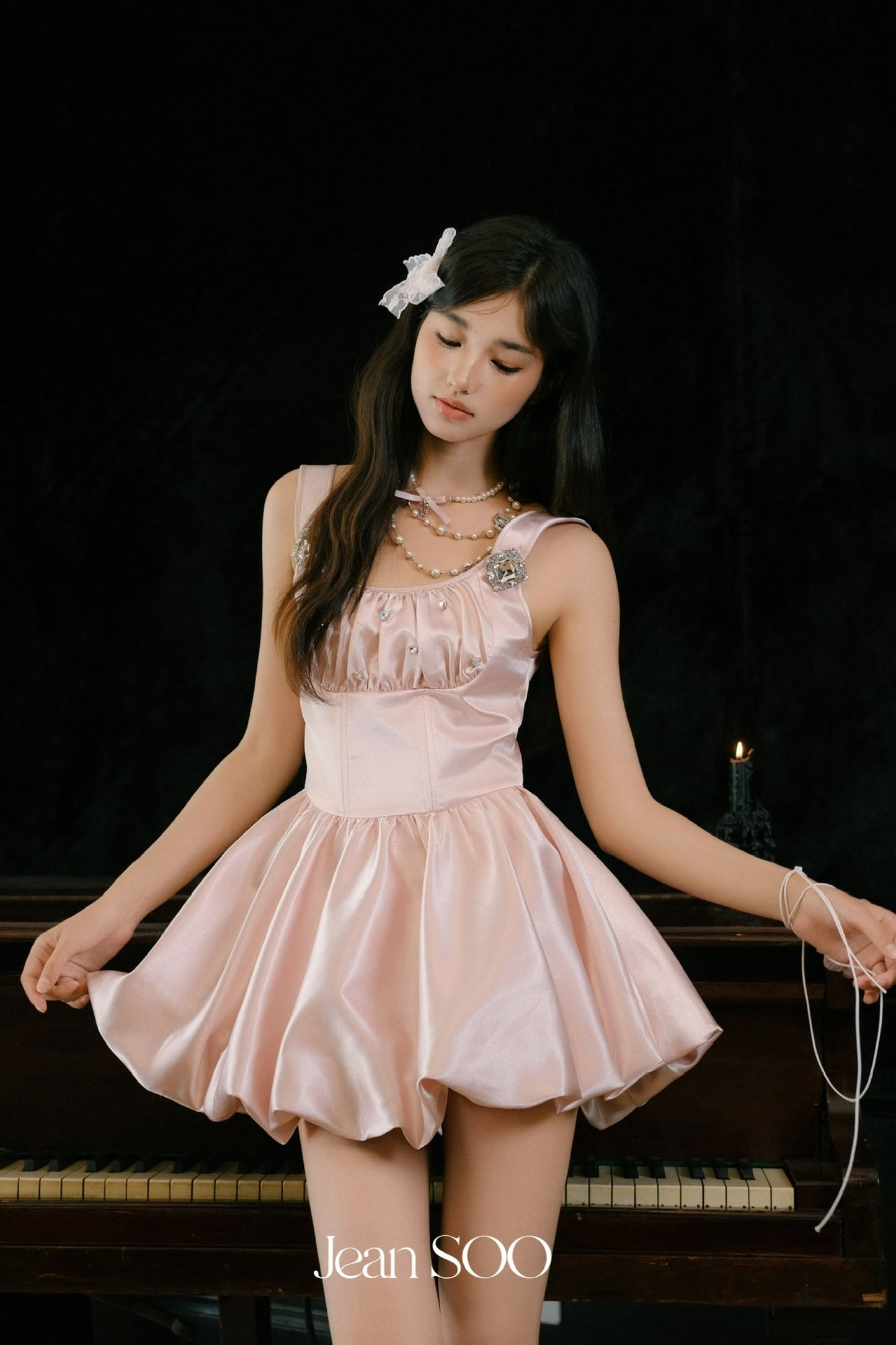 JEAN SOO Sweet Vacation Pink Satin Mini Dress