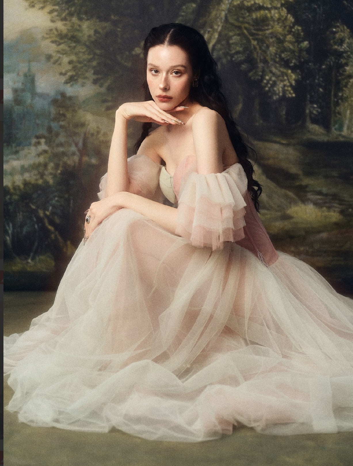 LINHPHUNG Pink Green Gauze Verdara Maxi Dress