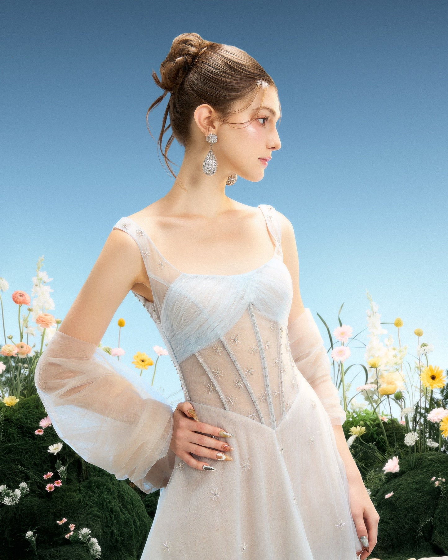 LINH PHUNG Elegant Fairycore Blue Meredith Maxi Dress
