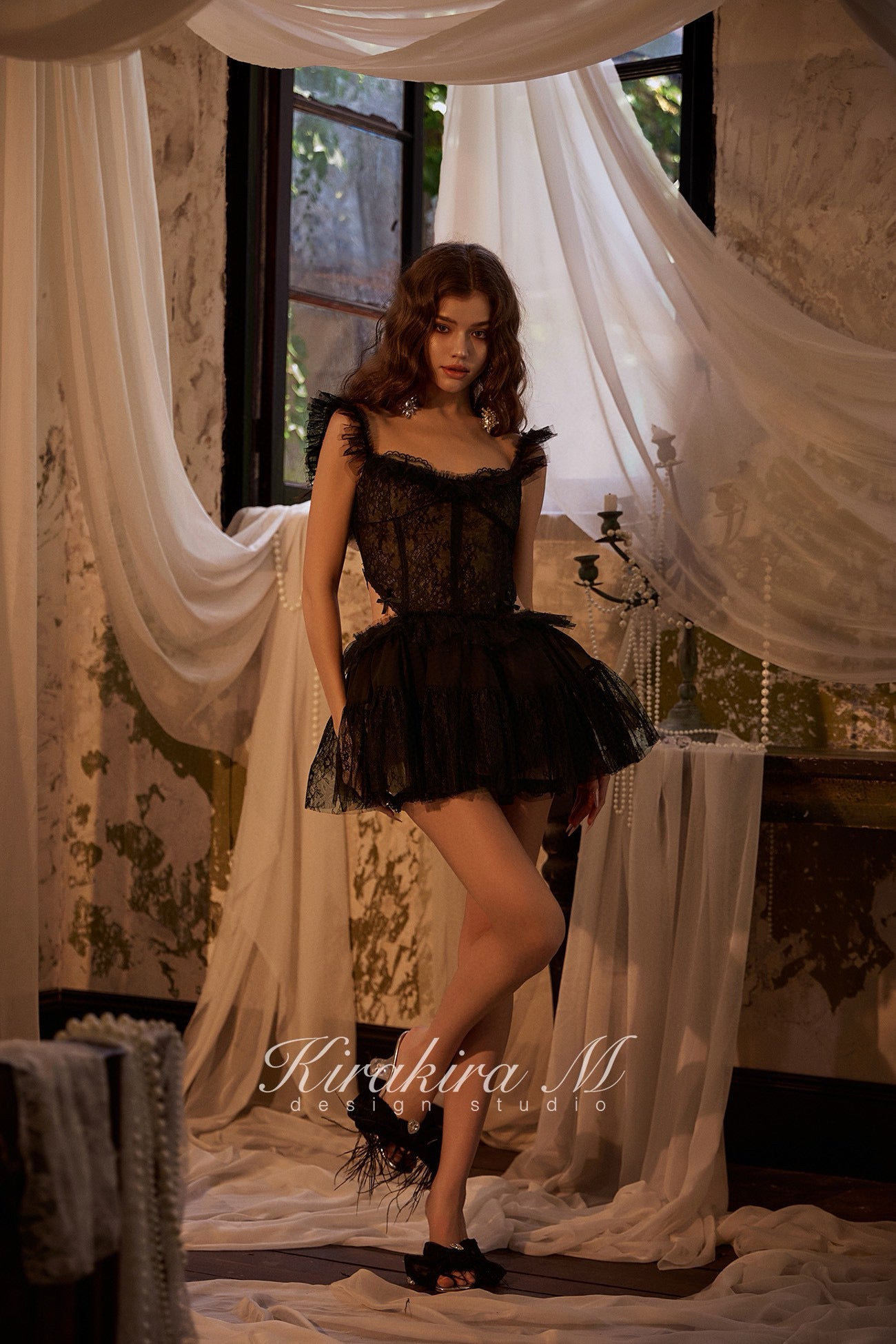 KIRAKIRA M Black Lace Mini Dress