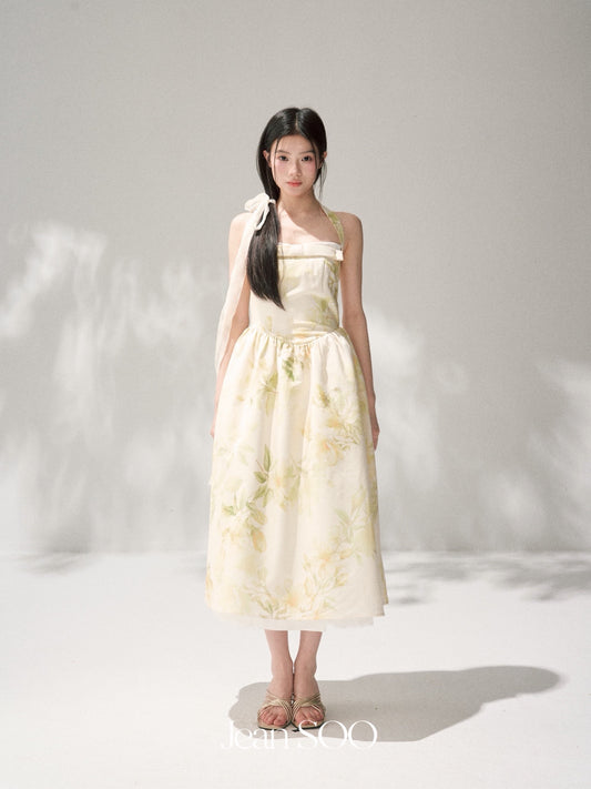JEAN SOO Sweet Vacation Yellow Garden Floral Midi Dress