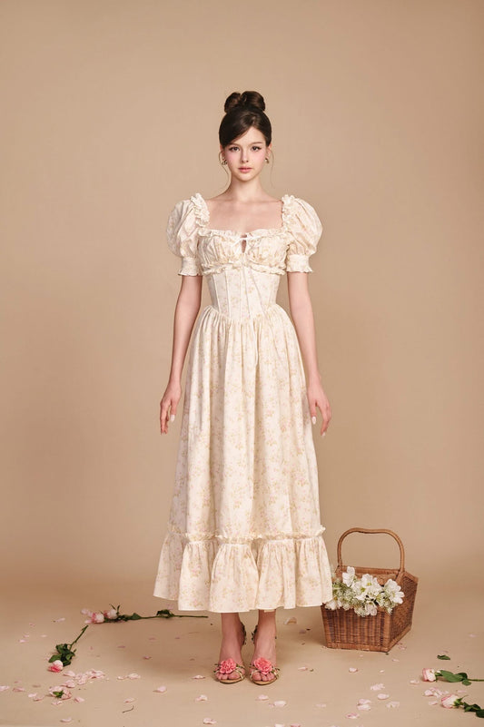 SISSY NATION Sweet Elegant Fairycore Cream Miranda Corset Midi Dress