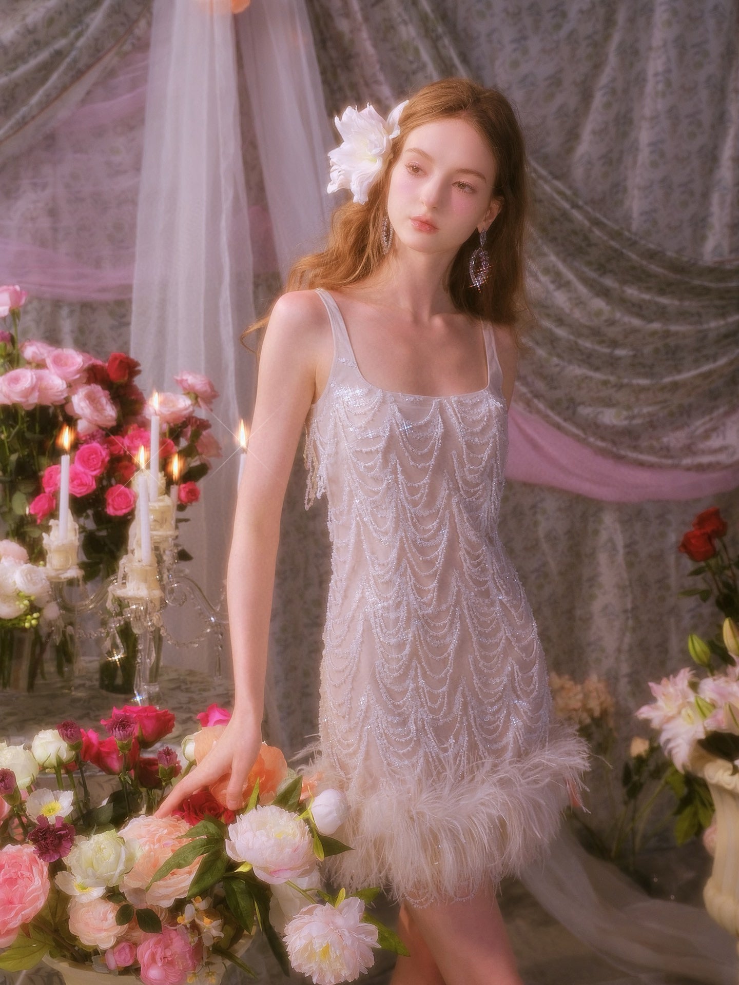 WARDROBE BY CHEN White Feather Party Mini Dress