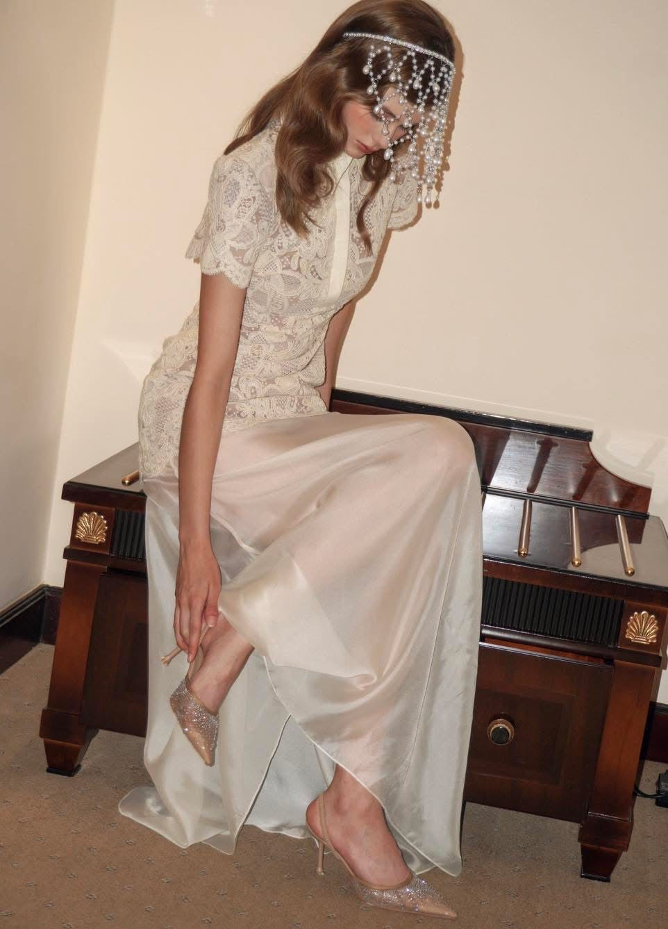 OIA STUDIOS White Sweet Elegant Vacation Lacey Maxi Dress