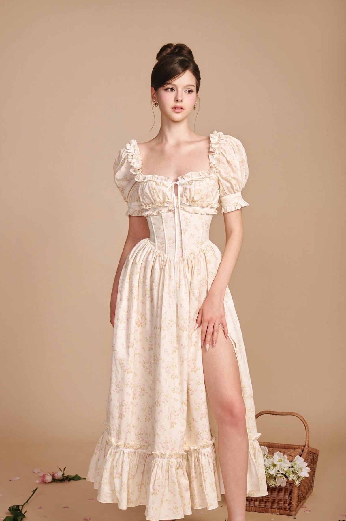Cream Miranda Corset Midi Dress