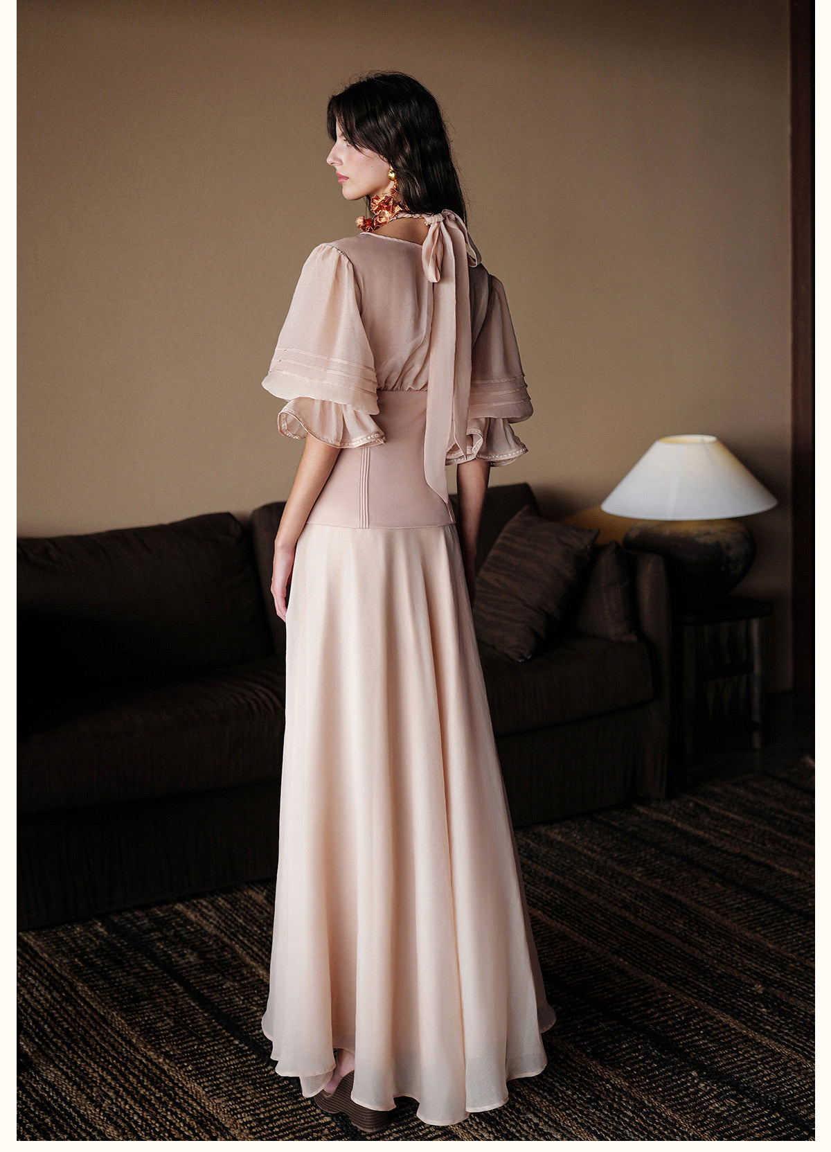 Sheerluck Elegant Vacation White Palazzo V-neck Maxi Dress