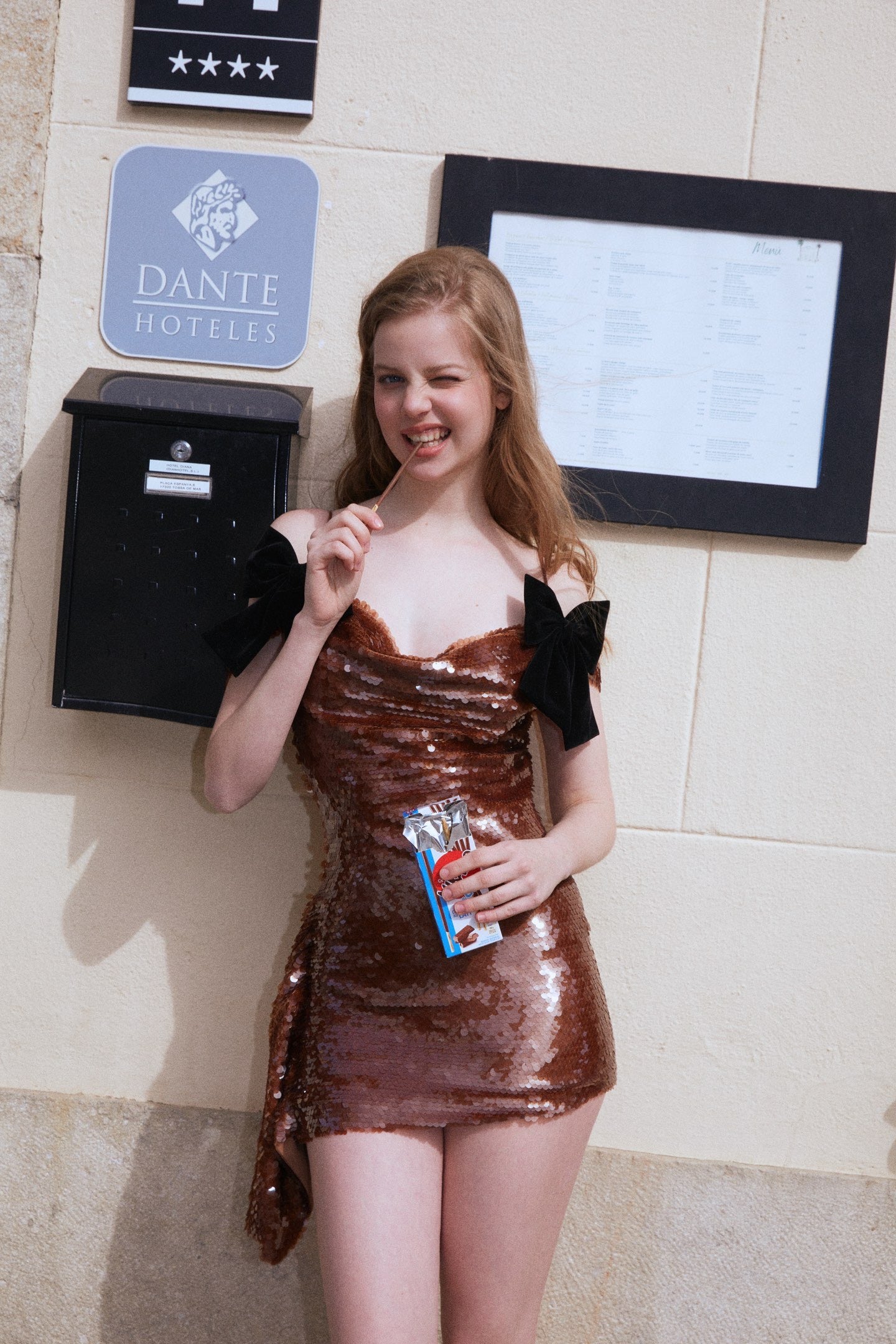 MINPURA Brown Bow Red Mini Dress