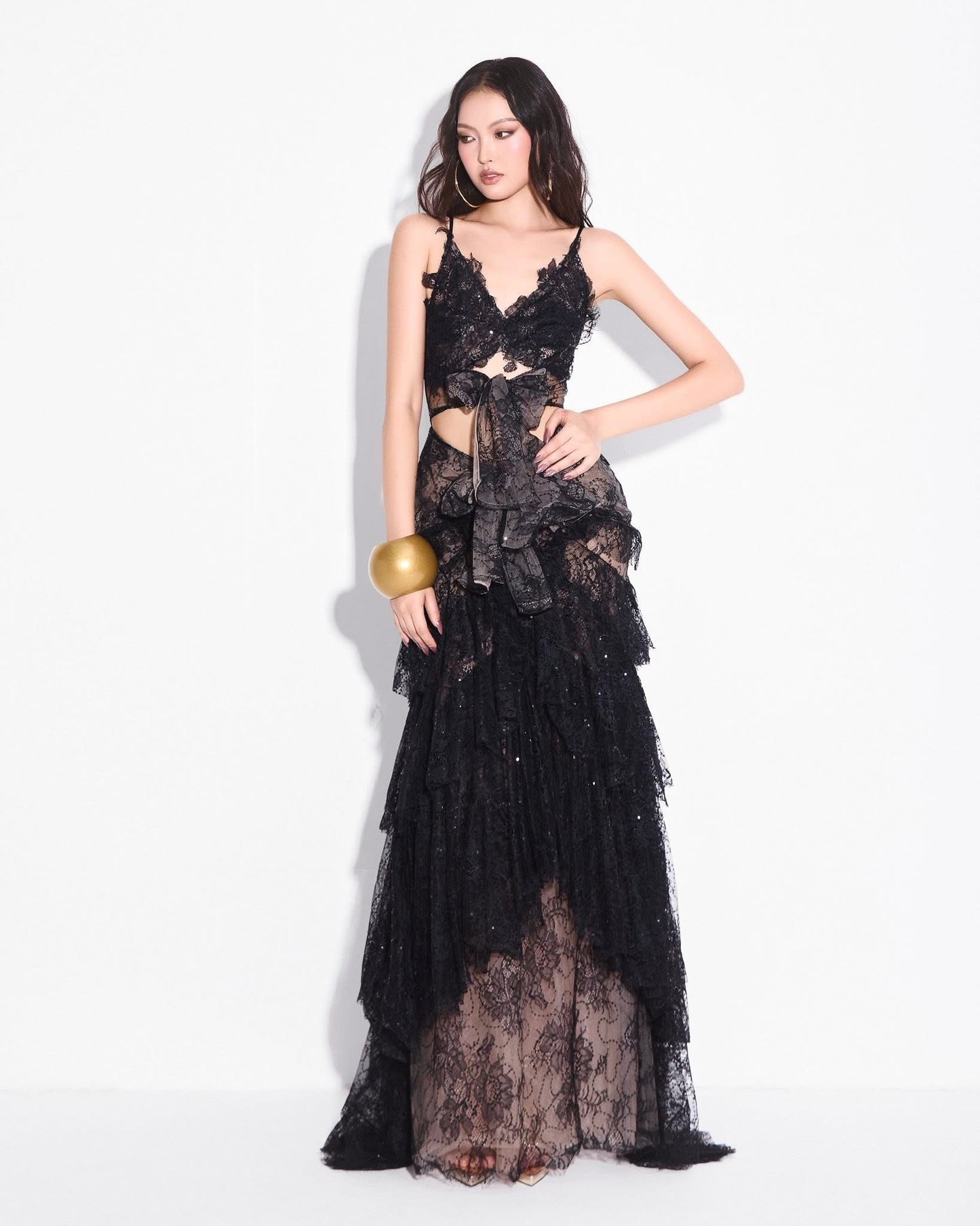 MAEL FEMME Black Sexy Lace Folie Maxi Dress