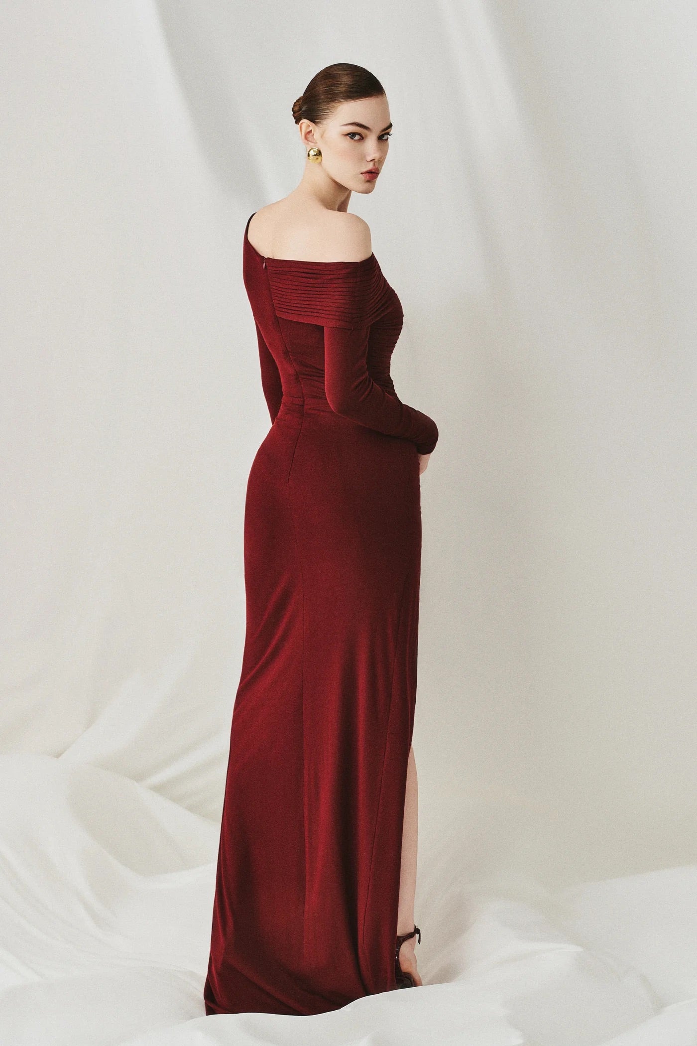 CICI Red Elegant Vacation Virella One-shoulder Maxi Dress