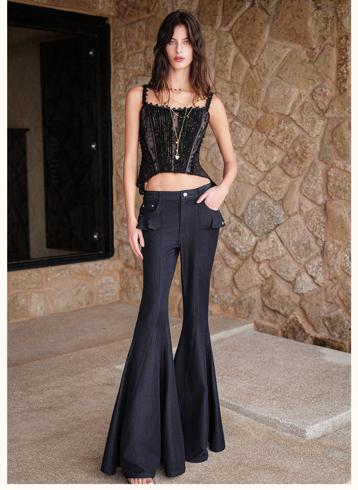 Black Lace Sheer Boned Corset Crop Top