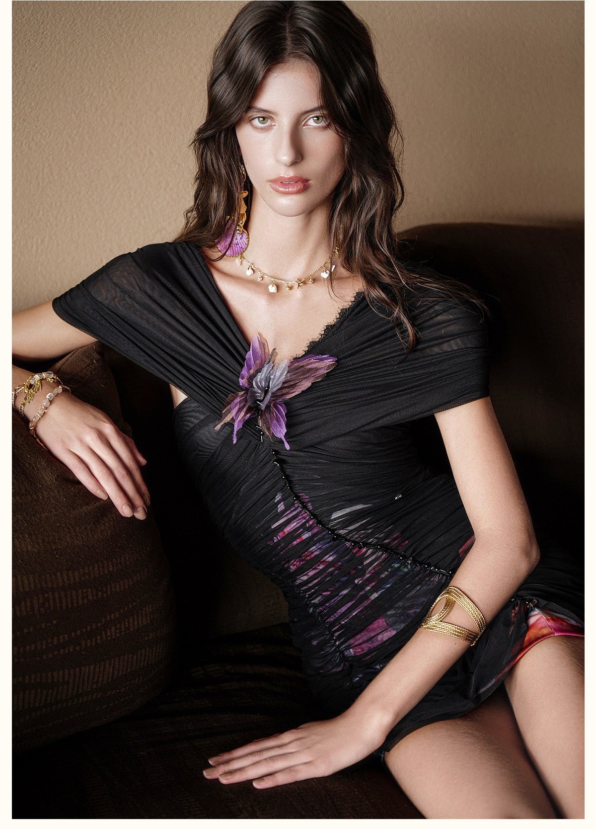 Sheerluck Elegant Vacation Black Farfalla Butterfly Mini Dress