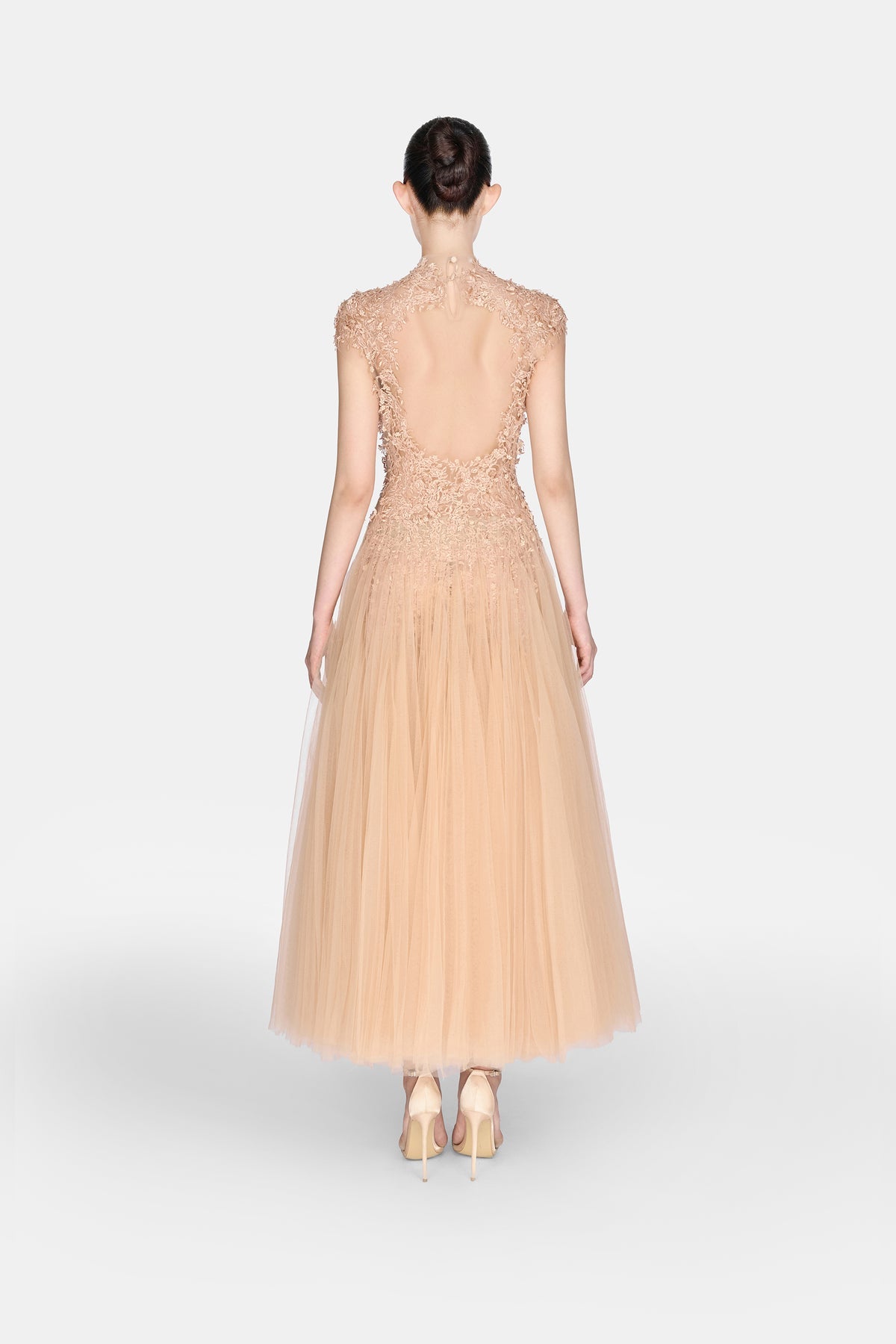 MONTSAND Nude Peach Ombré Cut-Out Lace Midi Dress