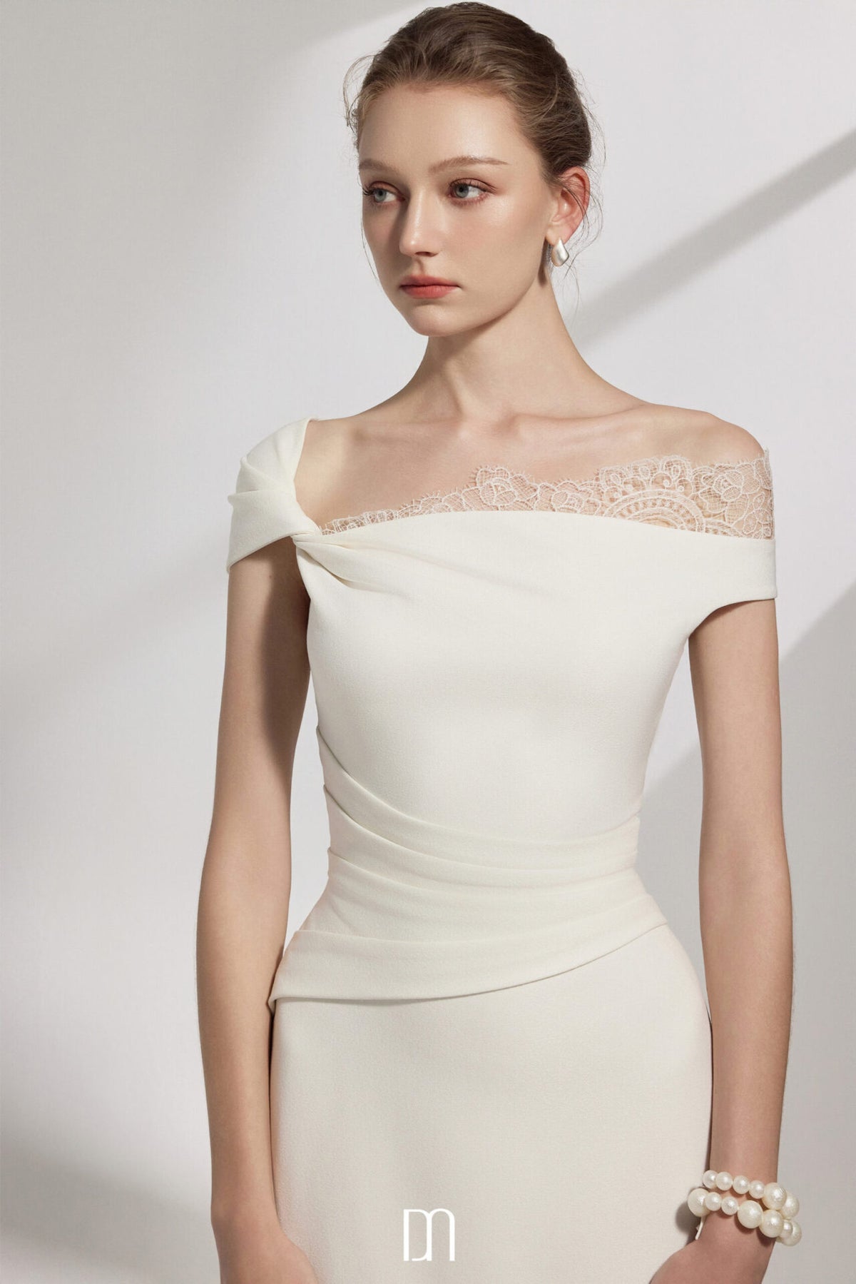 White Elysian Lace Asymmetric Midi Dress