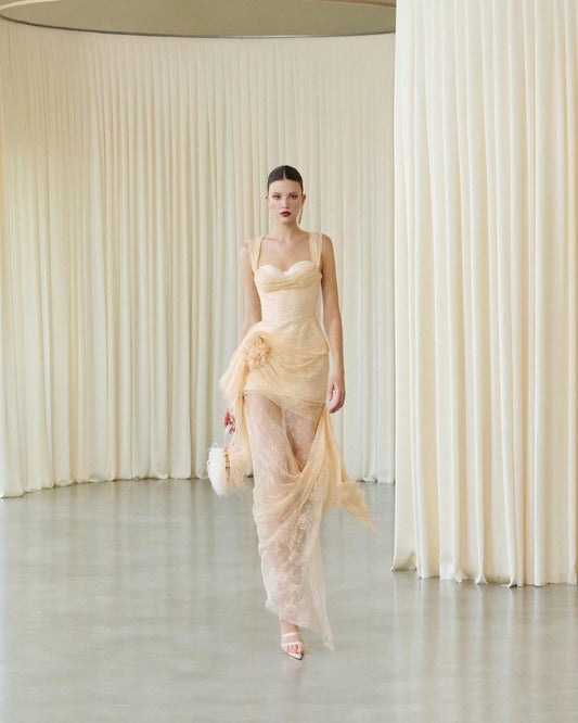 MUSTHAVE Yellow Lace Midi Dress