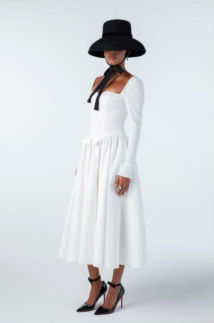 Nana Jacqueline Pink White Black Bow Long Sleeve Maxi Dress