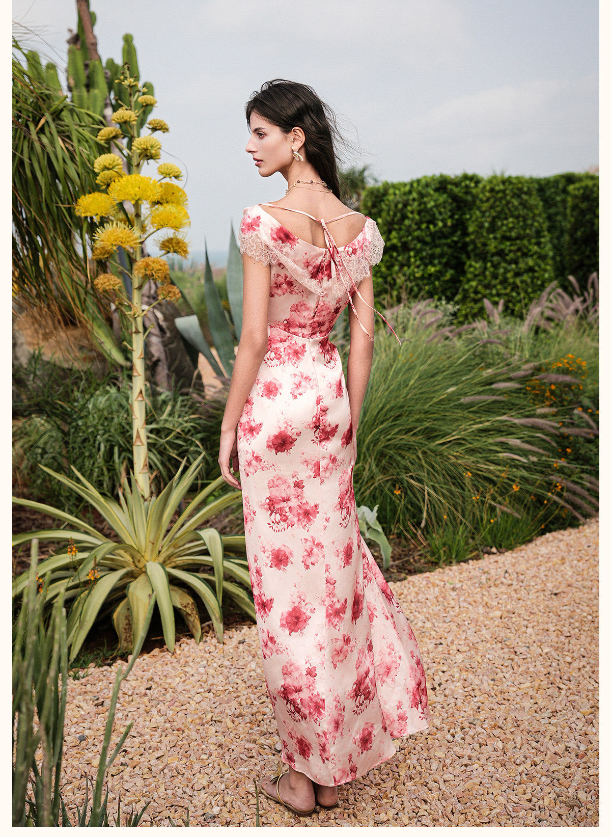 SHEERLUCK Vacation Fairycore Cream Fresco Maxi Dress