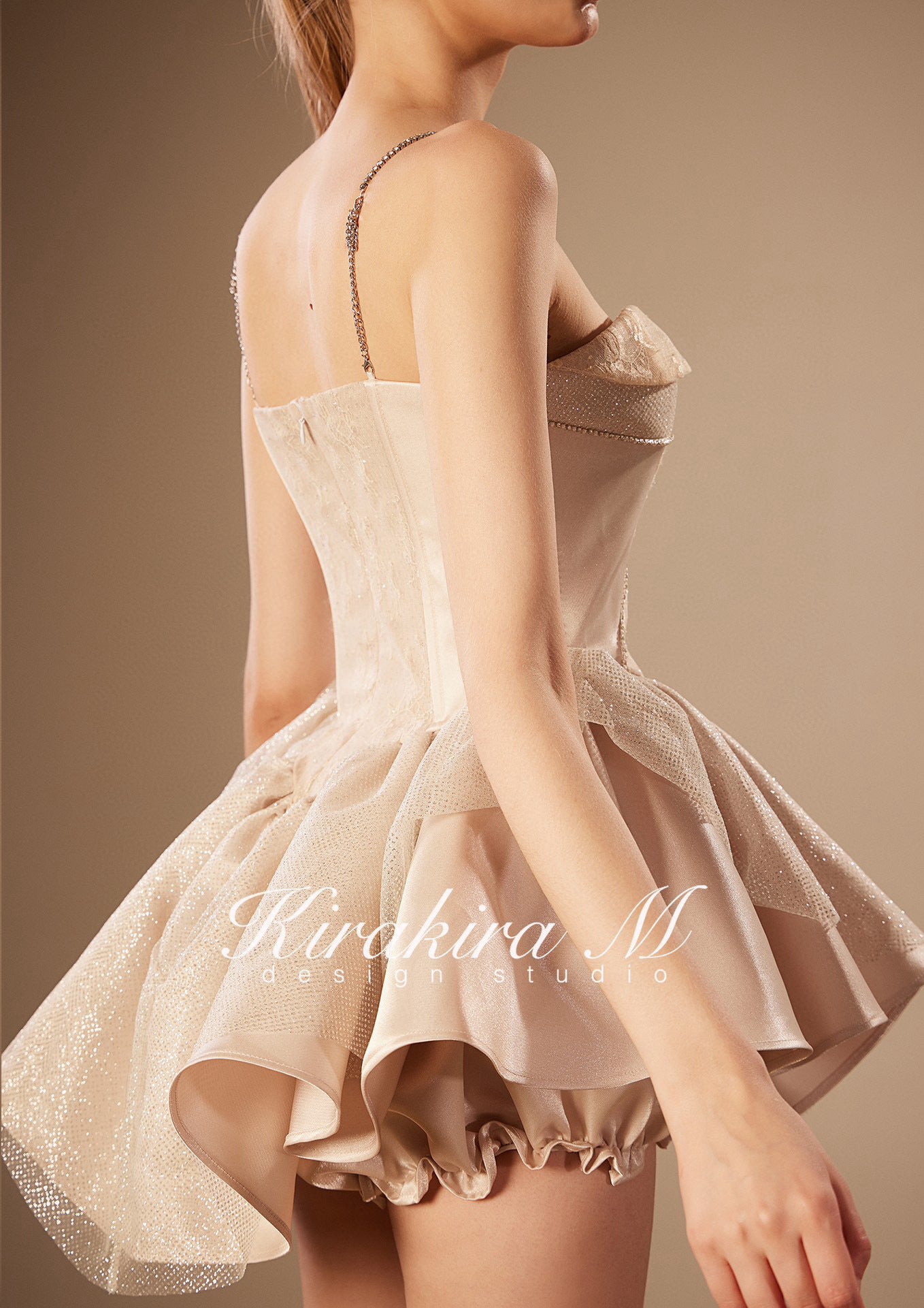 KIRAKIRA M Champagne  Mini dress (Free Bottoms + Bow Hairpin)