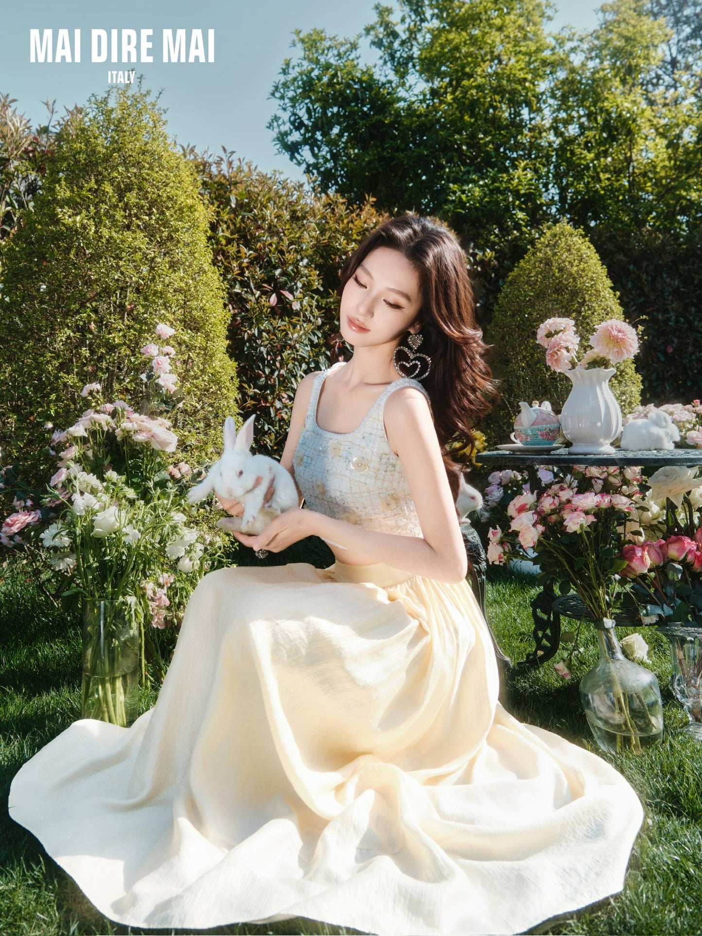 MAI DIRE MAI White Flower Vacation Top & Yellow Umberalla Skirt