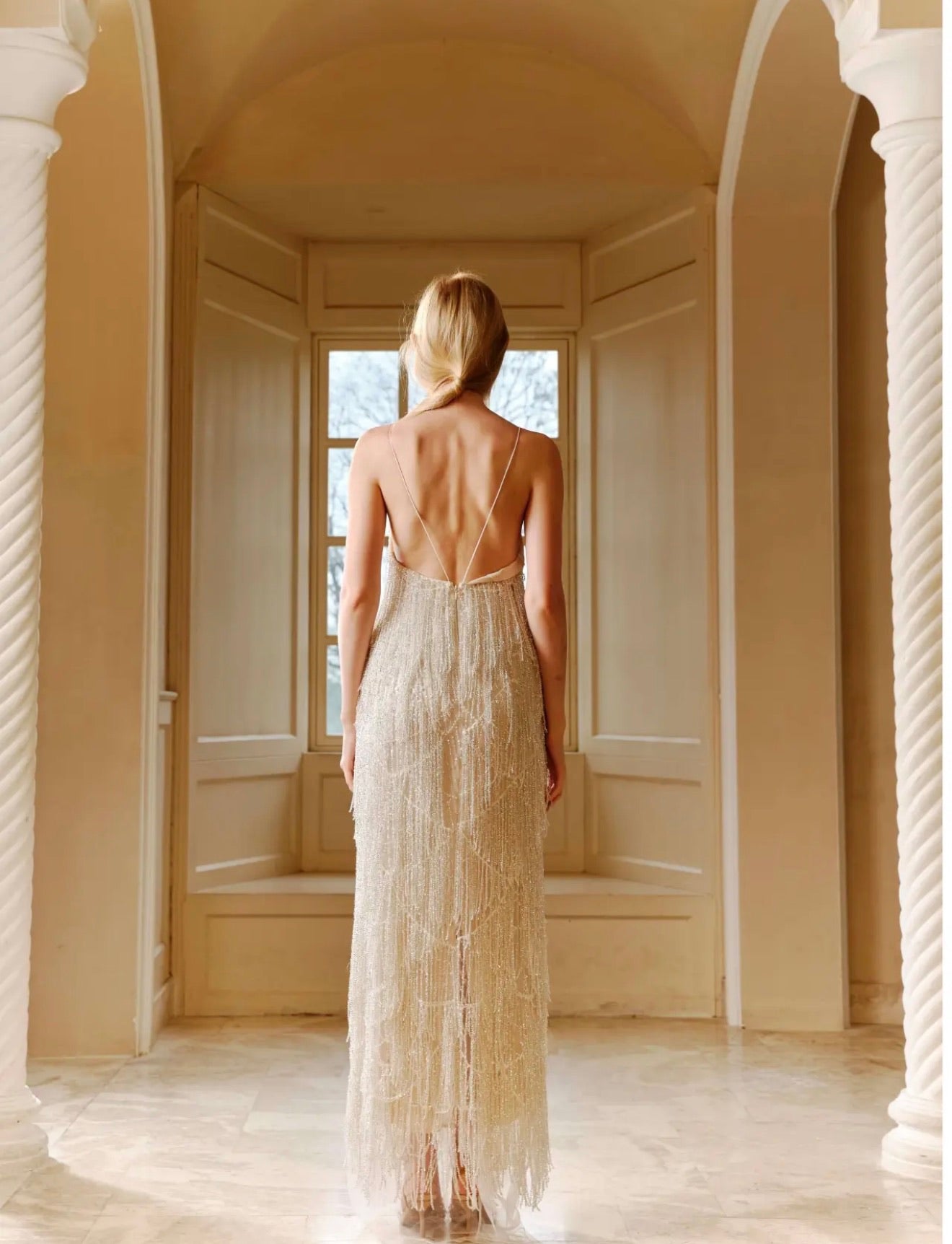 XIANGQIAOSHENG White Krystal Maxi Dress