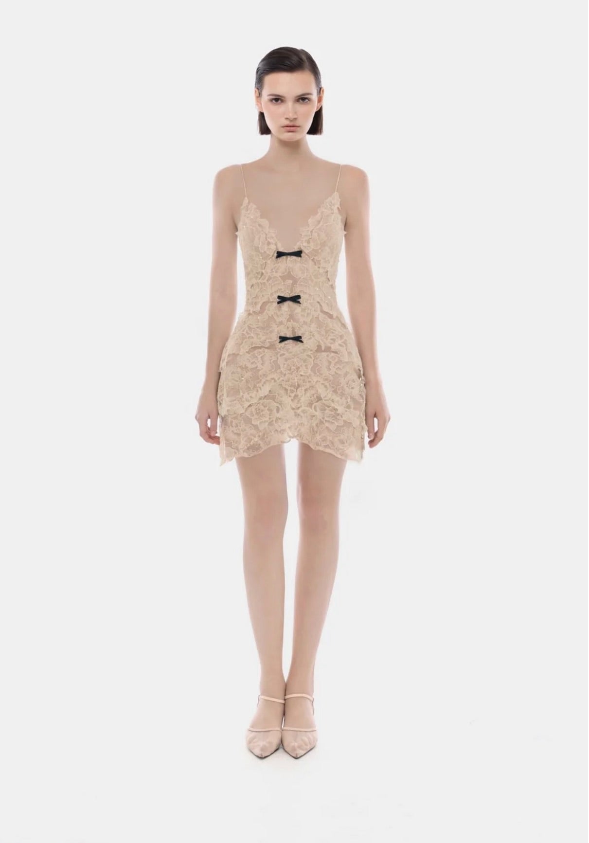 MONTSAND Green Vacation Elegant Floral Elegant Bow Vneck Mini Dress